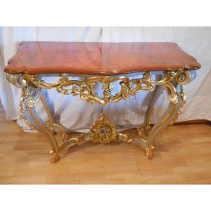 Italian Console In Painted And Gilded Wood