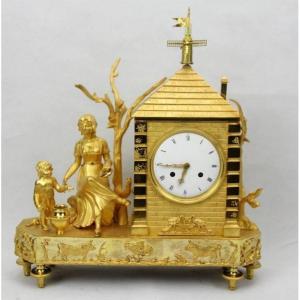 Gilt Bronze Ormolu Mantel Clock Empire Period Pendulum "the Mill"