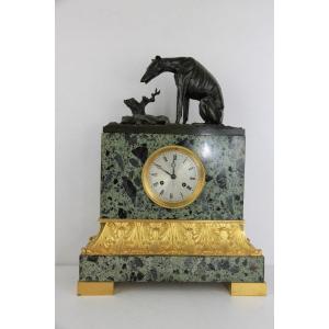 Square Green Marble Clock With Greyhound And Hare In Patinated Bronze