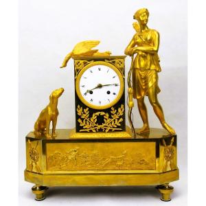 Antique French Empire Mantel Clock "diane The Goddess Of The Hunt"