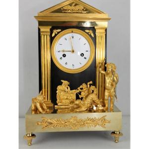 Empire Mantel Clock France 1800-1810 Type: Cupid With A Dog In Front Of A House