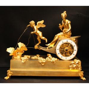 Chariot Clock Empire Period, Claude Galle Model Signature: Thière In Paris