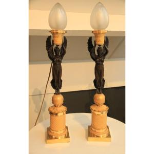 Empire Lamps In Gilded Bronze, Victoria Type