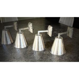 Set Of 4 Silver Metal Wall Lights Circa 1950