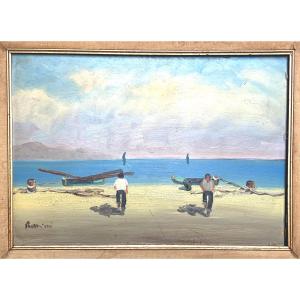 Oil On Panel Signed Rossini "animated Seascape"