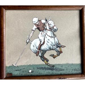 Francisque Reboux 1890-1930 Watercolor Polo Player