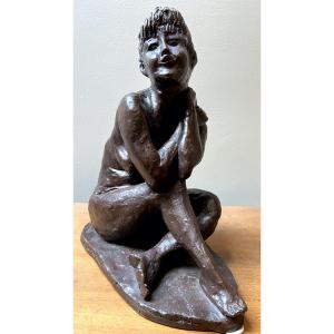 Jeanine Petres XXe "jocelyne" Bronze Sculpture With Brown Patina Lost Wax Casting 1/8 Crest