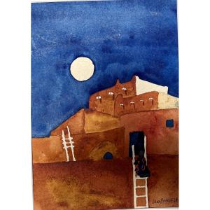 Jean Broeffle Watercolor "la Medina" Signed Lower Right 40x30 Cm