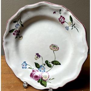 Marseille Earthenware Plate With Polychrome Decoration Of A Scattering Of Natural Flowers, 18th Century
