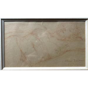 Charles Despiau (1874-1946) Female Nude Red Chalk Drawing Signed And Dedicated