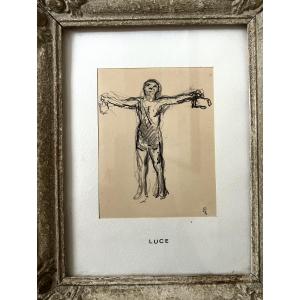 Maximilien Luce (1858-1941) The Weightlifter Pencil And Indian Ink Drawing Monogram