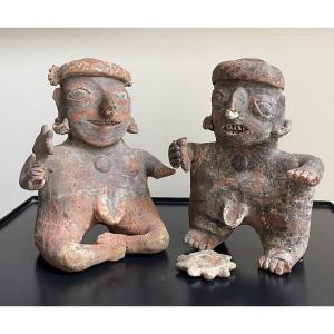 Mexico Nayarit Culture, Ixtlan Del Rio, Circa 100 Bc, Seated Couple In Red Ceramic 