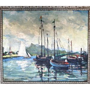 Jean Berruer Oil On Panel Representing A Marine Sbg :35x40cm Dated 70