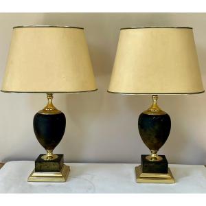 Pair Of 1970s Lamps By Le Dauphin Ostrich Egg And Brass Body Ht