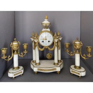 Marble And Gilt Bronze Fireplace Set Signed A. Bousquet Lyon