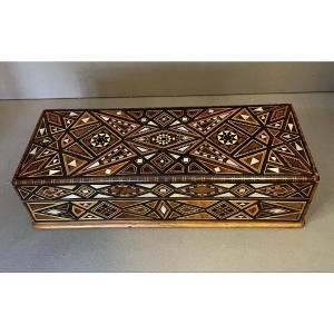 Syrian Jewelry Box With Marquetry And Mother-of-pearl Inlay