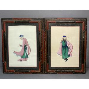 Pair Of Watercolors On Rice Paper 