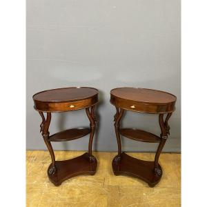 Pair Of Mahogany Gooseneck Bedside Tables