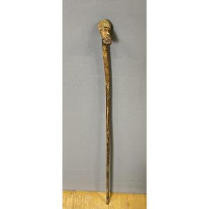 Carved Wooden Cane Folk Art Capped Head