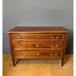 Louis XVI Chest Of Drawers In Walnut, Beech And Brass