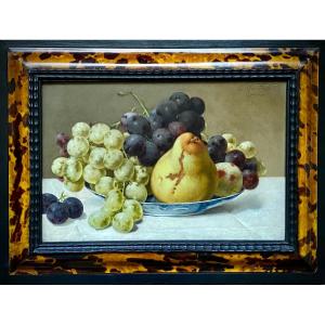 Still Life With Pear And Grapes, Quitton Edouard, Péruwels 1841 - 1934 Brussels, Belgian
