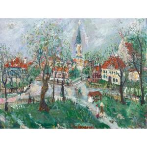 View Of A Village Square, Vukmanovic Stefan, Belgrade 1924 – 1995 Degernau, Serbian Painter
