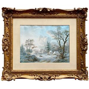Willem De Klerk (1800 – 1876) - 'a Winter Landscape With An Ox-cart  '
