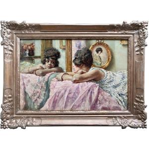 Victor Abeloos (1881 – Brussels – 1965) - ' Girl At The Mirror '