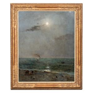 Alfred Stevens (brussels 1823 – Paris 1906) - ' Moonlight On The Sea' Signed And Dated 1892