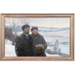Petr Nikolaevich Malyshev (1909 – 1976) - 'lenin And Krupskaya In A Winter Landscape'
