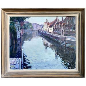 André Hallet (1890 – 1959) - 'view Of The Canal From The Meebrug, Bruges' Signed, Dated 1921