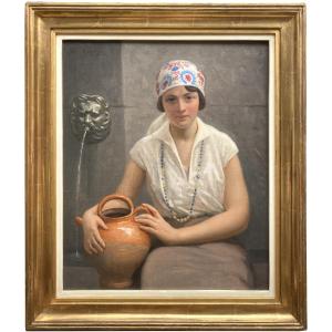 Léon Gérard Crépy ( Lille 1872 – 1944 ) - ' Young Girl With A Jug' 