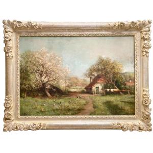 Adolphe Poot (1924 – 2006) Belgian Painter - “ Farmhouse In Spring ”