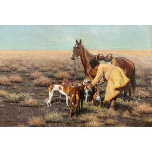 Hugo Ungewitter (1869 – 1947) - "hunter With Horse And Hounds" Dated 1928
