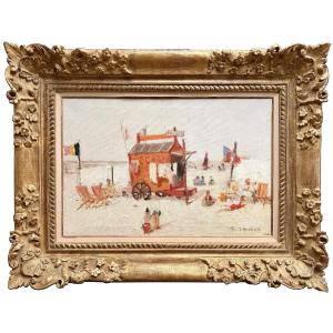 Frans Smeers (1873 – 1960) - 'beach Hut On A Sunny Day – La Panne Beach'