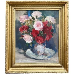Charles Swyncop (1895 – Brussels – 1970) – ' Pink And Red Roses '