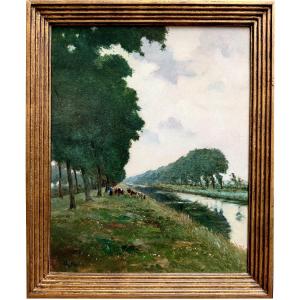 Victor De Groux (1895 – Brussels – 1975) - ' Landscape At The River '