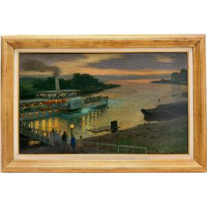 Ernst Max Pietschmann (1865 – Dresden – 1952) - Reflections In Moonlight On The Elbe At Pillnitz