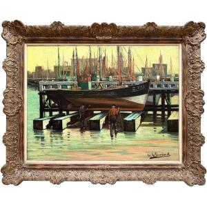 Achille Van Sassenbrouck ( Bruges 1886 - 1979 Ghent ) - Harbour Hands In Ostend