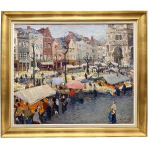 Adolphe Keller (1880 – 1968) - 'market On Sainte-catherine Square, Brussels 1930'