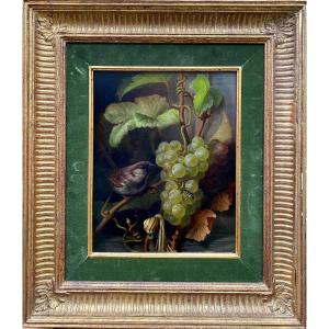 A Still Life With Sparrow And Grapes, 19th Century Artist, European School
