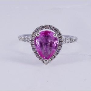 Pear Pink Sapphire Diamonds White Gold Ring