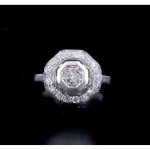 Art Deco Octagonal Platinum And Diamond Ring
