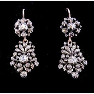 Silver And Gold Diamond Drop Earrings Late 18th Early 19th Century