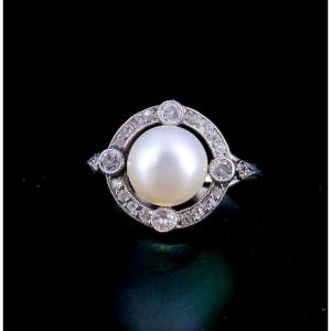 Ring Platinum Natural Pearl Diamonds