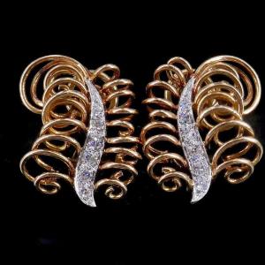Pair Of Diamond Ear Clips Circa 1950