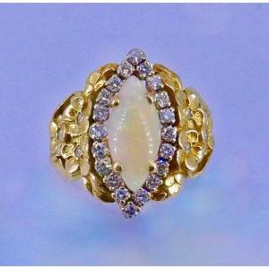 Marquise Gold Opal Diamond Ring