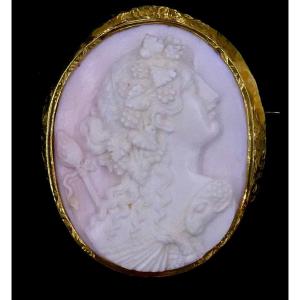 19th Century Cameo Brooch On A Conch Shell Depicting Bacchus