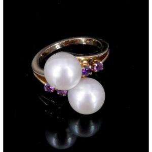 Toi Et Moi Ring With Cultured Pearls