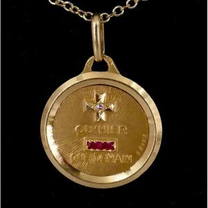 Augis, Love Medal "+ Yesterday - Than Tomorrow" Yellow Gold Synthetic Rubies